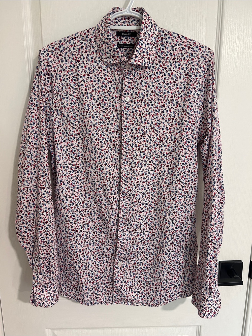 RW&CO. Men's White Button-Up Shirt with Red and Blue Floral Print
